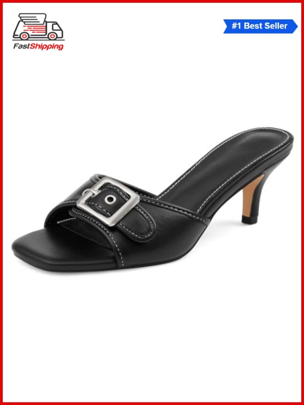 ✨ Kitten Heel Square Open Toe Low Heeled Sandals Slip On Mule Heel